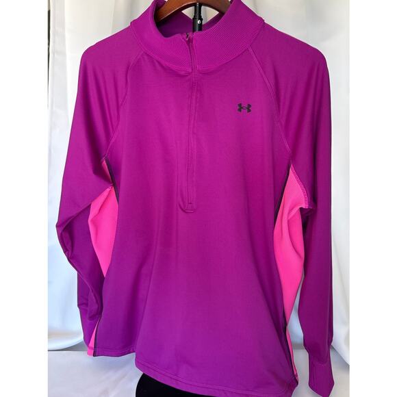 Under Armour ColdGear 1/2 Zip Long Sleeve Top Purple Pink Women’s 1X Fitted - Picture 3 of 10